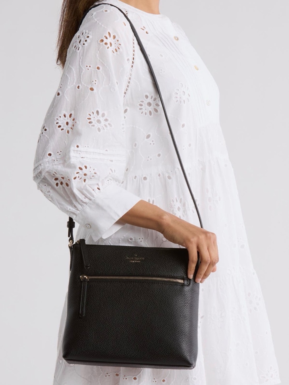 kate spade Black Pebbled Leather Crossbody with Gold-Zip Front